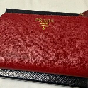 Prada Scarlet Leather Clutch with Gold Accents